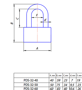 Замок навесной PDS-32-50 "Апекс" #172102